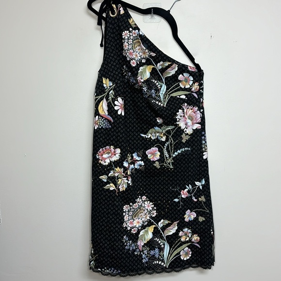 Anthropologie Maeve Ashbury Black Floral Studded One Shoulder Dress 6 NWT - Picture 3 of 8